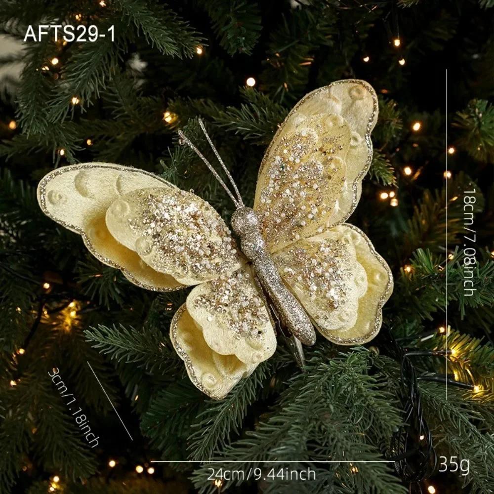 Multicolor Christmas Tree Decoration 25*21cm Gold Powder Fabric Glitter Butterfly Accessories Party Supplies Hanging Decoration