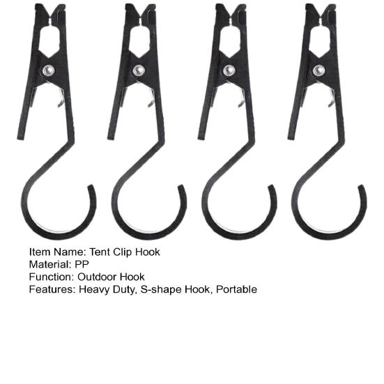 4 Pezzi Clip Gancio per Tenda da Campeggio Esterna, Gancio Robusto a Forma di S con Clip, Gancio Morsetto Portatile Leggero Multifunzione