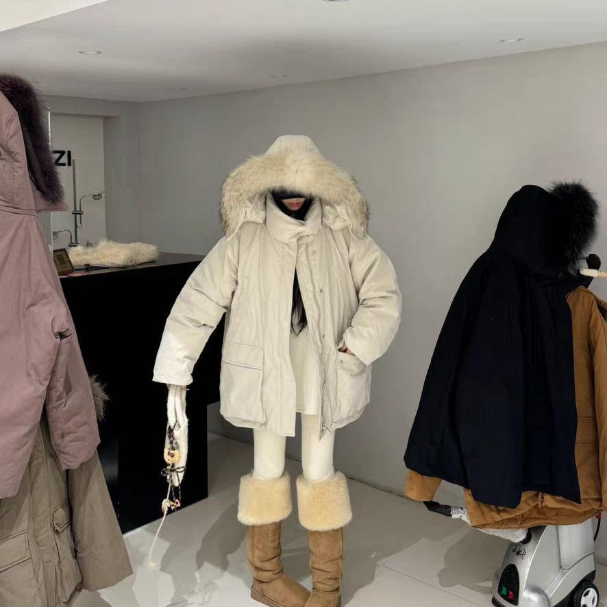 Yuyan winter new white duck down big fur collar medium and long women's tooling thickened parker down jacket women's coat