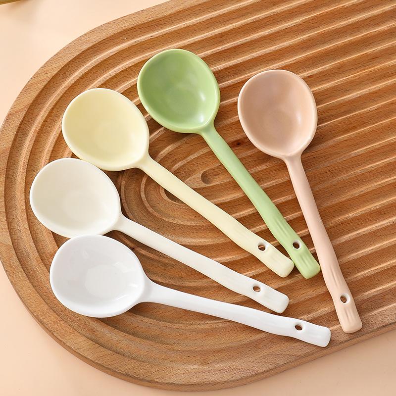 Nordic Style Ceramic Long Handle Spoon Morandi Creative Household High Value Internet Celebrity Spoon Dessert Spoon Soup Spoon