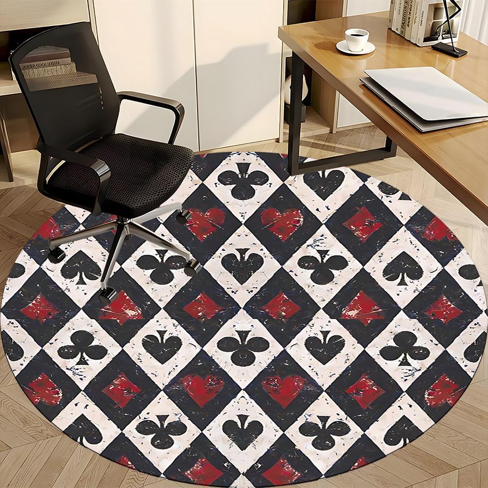 1pc Playing Cards Pattern Office Round Area Rug, Indoor Mat Suitable For Office, Under Office Chairs Bedroom Living Room Home Decor, Room Deco
