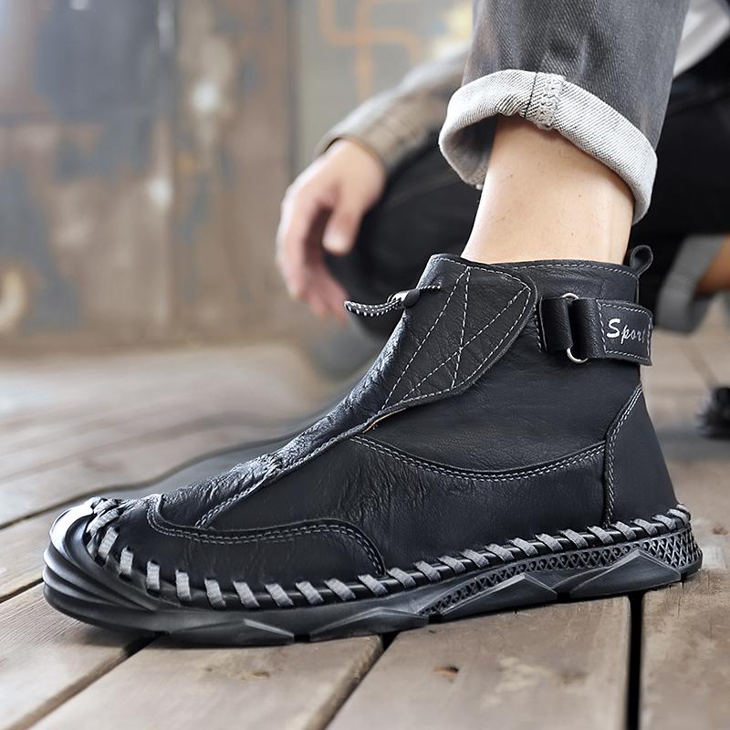 Men Handmade Casual Hiking Boots Outdoor Brown High Top Wide Palm Driving Shoes Large Size