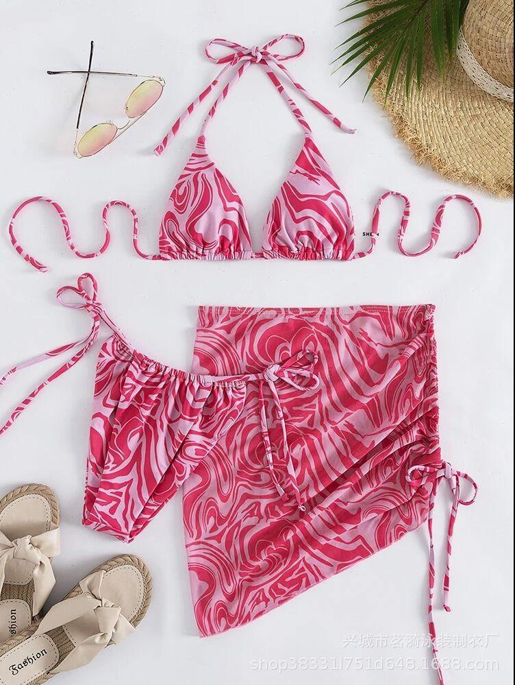 New multi-color print sexy striped fashion swimsuit bikini Bikini three-piece women s swimsuit S
