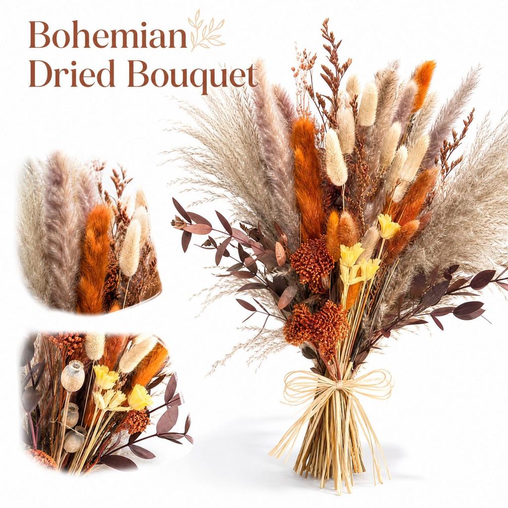 Dried Flower Bouquet, Bohemian Decorative Flowers for Home Decor