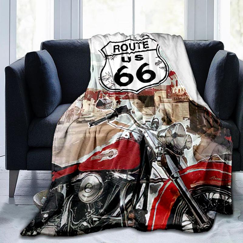 1PC Highway 66 Pattern Blanket, All Season Lightweight Home Office Outdoor Nap Multifunctional Blanket