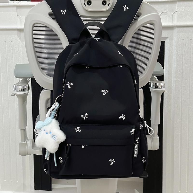 Girls' Versatile Shoulder Bag: Cute Embroidered Bow Backpack for Students and Travel