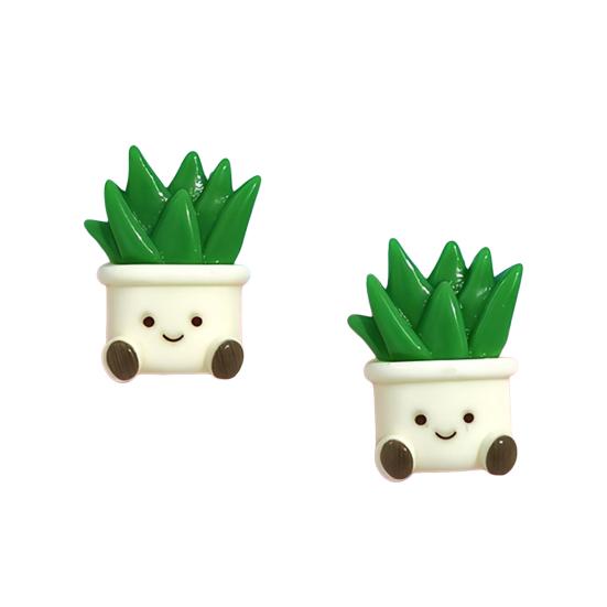 2Pcs Cartoon Potted Plants Fridge Magnet Resin 3D Potted Cactus Aloe Lily Tulip Flower Refrigerator Magnet Kitchen Home Office Decoration B