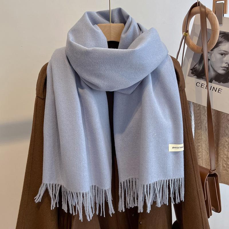 New imitation cashmere scarf women's autumn and winter versatile solid color khaki warm scarf shawl men