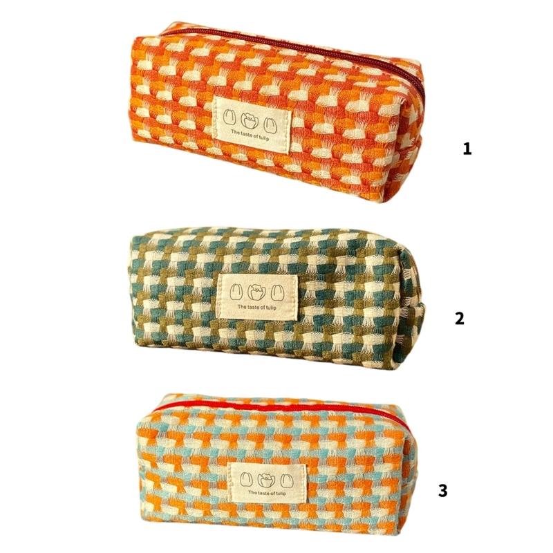 Woven Fabric Pencil Case Large Capacity Pencil Bag Multipurpose Pen Pouches for Students Women School Office Daily Use