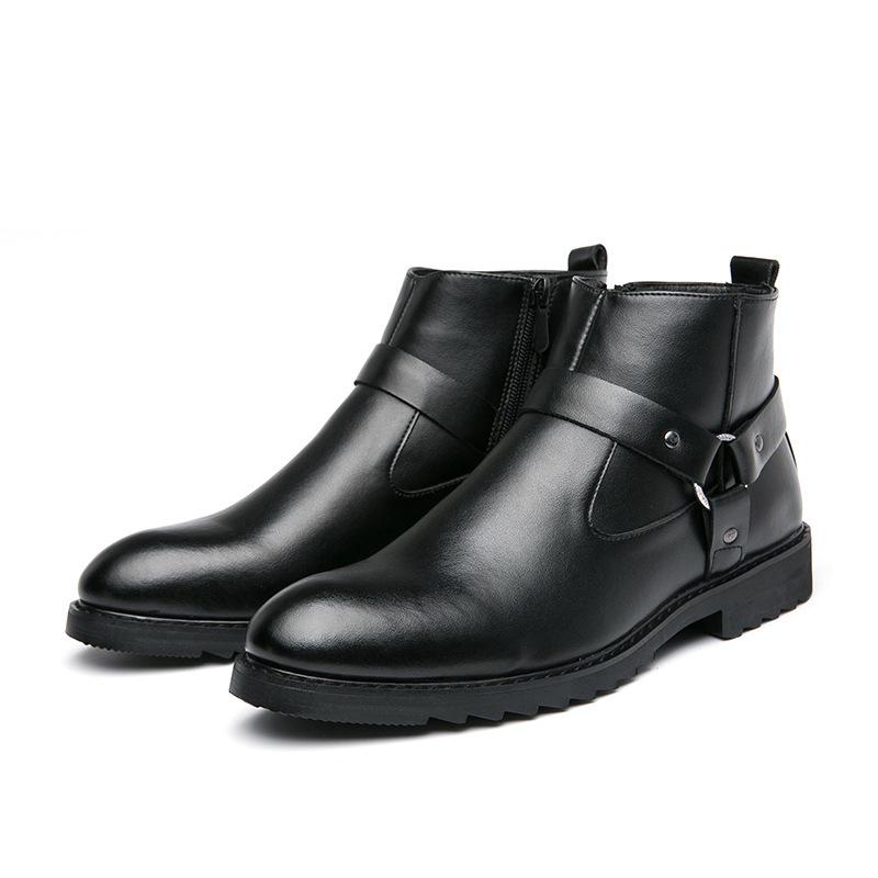 British Style Men's Pointed Toe Zipper Leather Boots - Formal/Casual, High Top, Ankle, Plus Size Available