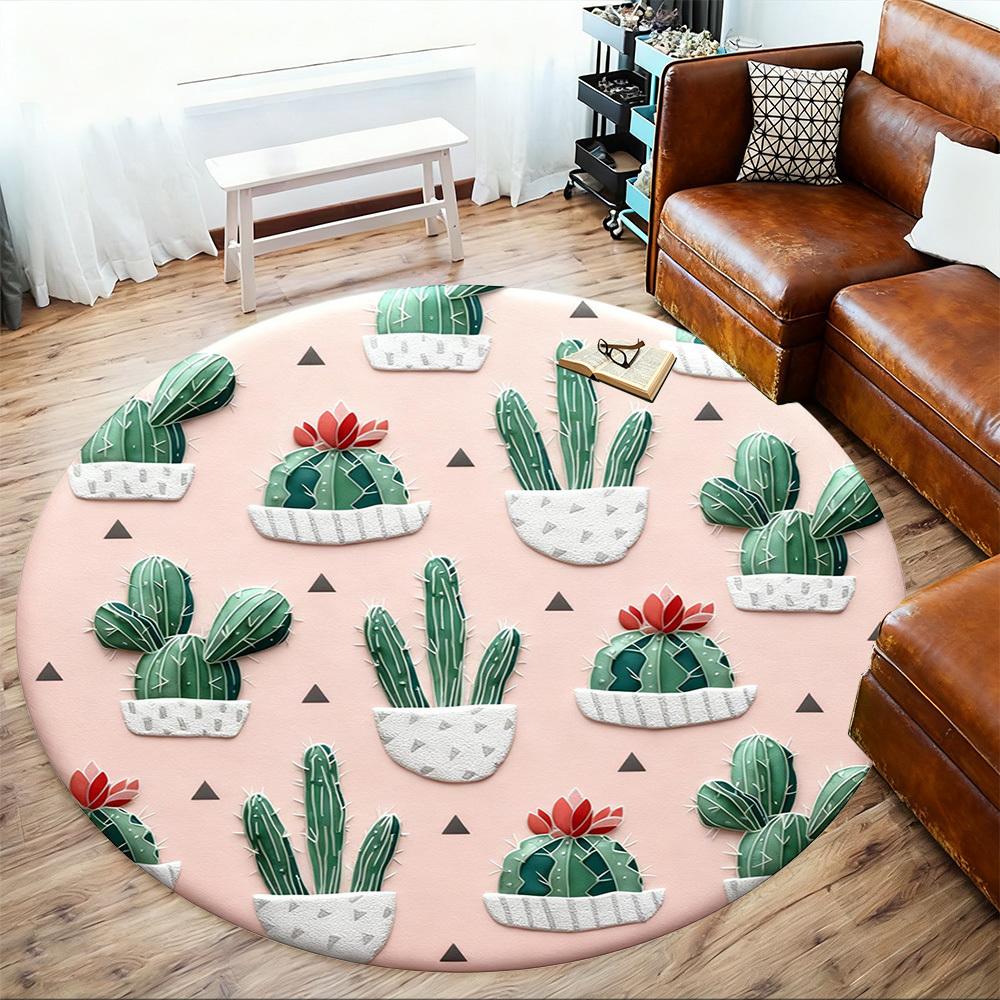 1pc Cactus Pattern Round Chair mat office Area Rug - Non-Slip, Floor Mat for Office, Bedroom, Ideal home decor gift p0105065