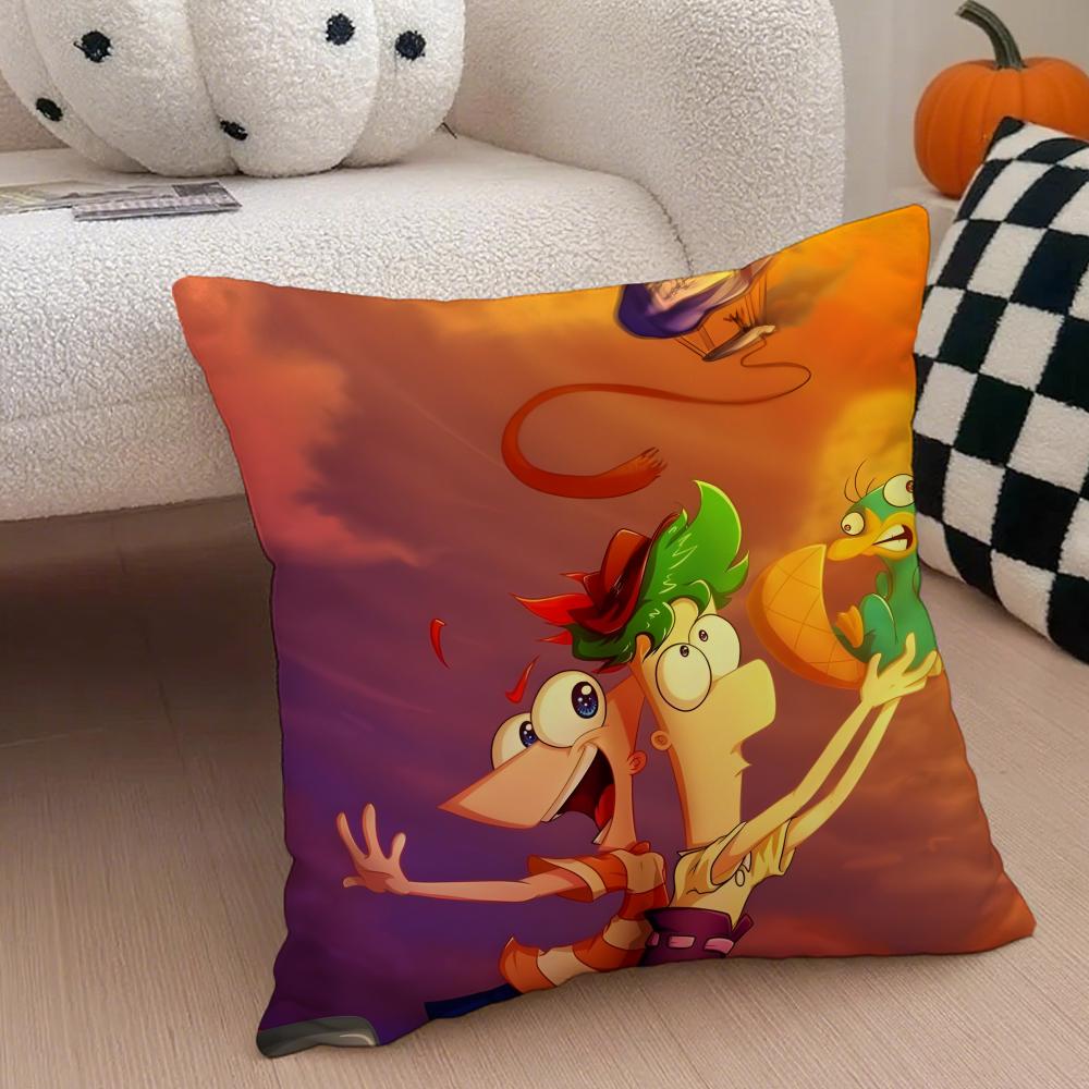 Fun PPhineas And Ferbs Cartoon Cushion Cover Throw Pillow Cover Hidden Button Durable Polyester Chair Cushion