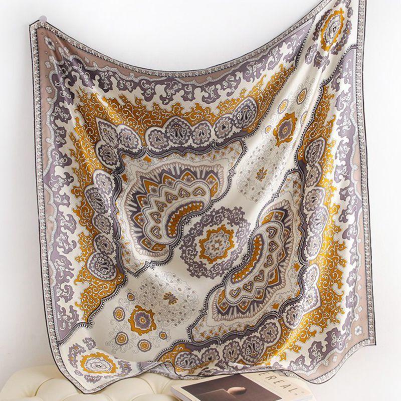 

Silk Square Scarf Waist Drum Flower Plain Crepe Satin Hemming 110Cm Mulberry Silk Silk Scarf Scarf Female Autumn And Winter Manufacturer 106cm