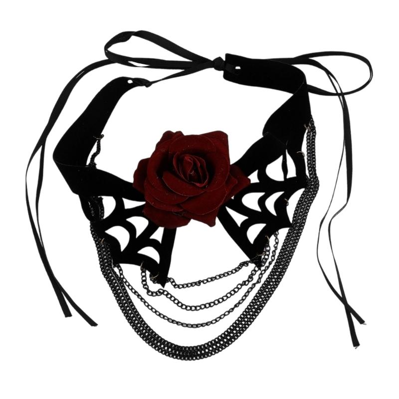 Мягкое Бархатное Многослойное Ожерелье с Бахромой Легкое Паутина Дизайн Аксессуар для Костюмированной Вечеринки 1