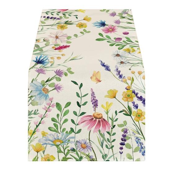 Spring Table Runner Floral Linen Table Runner Seasonal Summer Wildflowers Kitchen Dining Decoration for Home Party Decor