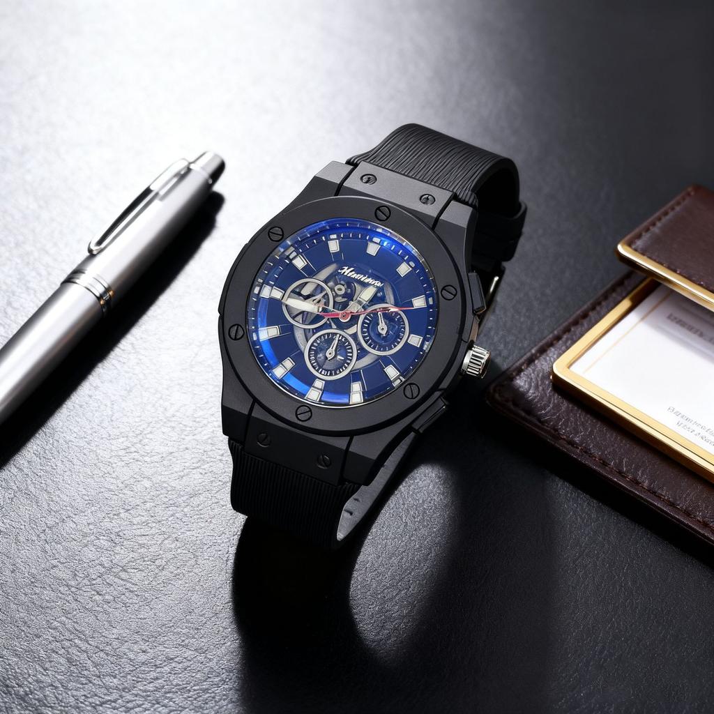 Men'S Watch Hollow Imitation Mechanical Outdoor Leisure Fashion Silicone Belt Quartz Watch Sports Men'S Watch