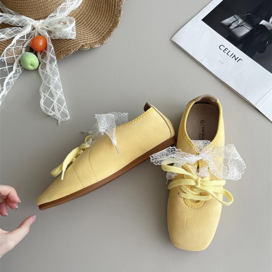 Leather pink loafers single shoes ballet style heightening spring and summer women's shoes niche design sense retro square head