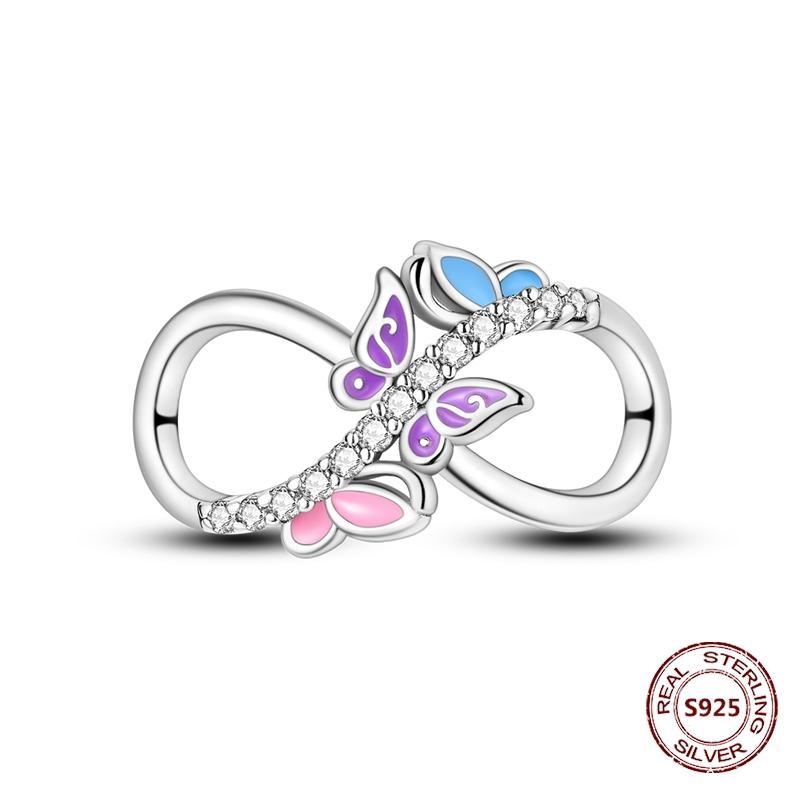 Butterfly Charm copper Authentic Pink Blue Zircon Fly Butterflies Safety Chain Clip Charm Bead Charms Compatible With Bracelets Do It Yourself Jewelle