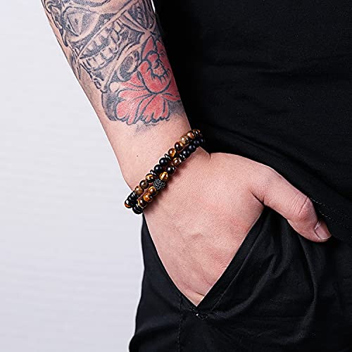 AIKS Merk Populaire Zwarte Galsteen Armband voor Mannen, Zwarte Mala Kralen, Dubbele Rij Mannen Armband, Hawaïaanse Stijl Cadeau