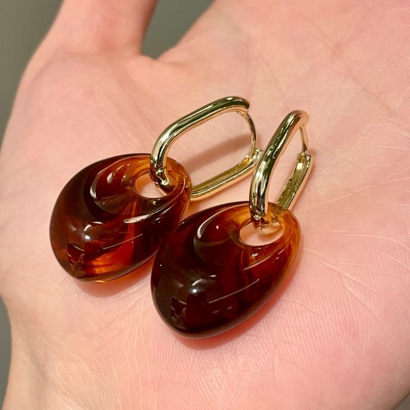 Natural tiger's eye stone series stud earrings for women Maillard exquisite retro earrings niche light luxury high-end temperament earrings