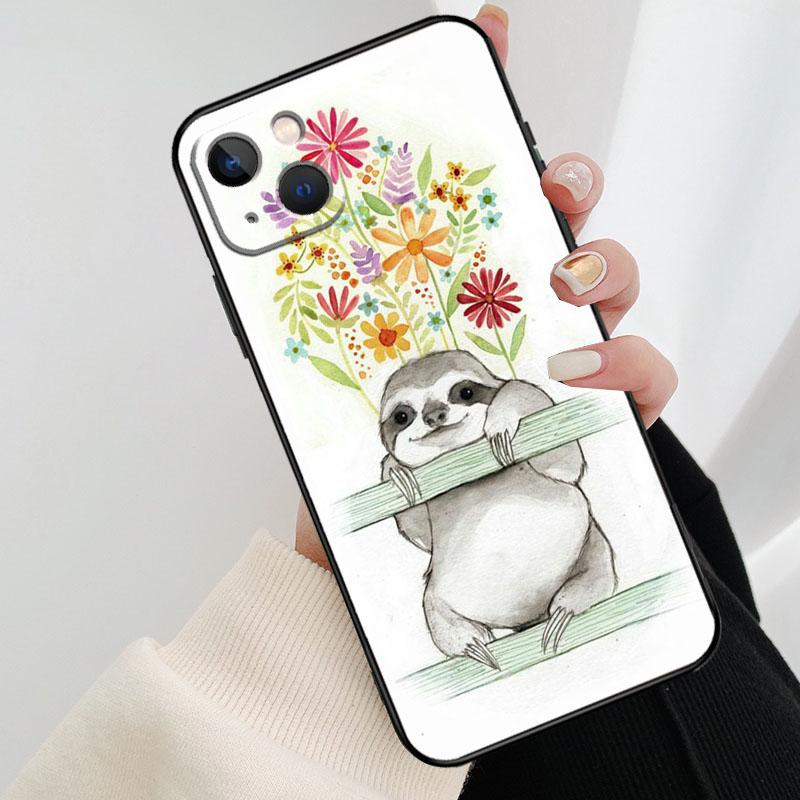 Cute Sloths Watercolor Phone Case For iPhone 17 Pro Max 14 13 12 11 15 16 Pro Max mini 15 16 Plus 16e 17 Air Cover