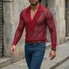 INCERUN Men V Neck Long Sleeve Mesh Sheer Hollow Out Fitted Party T-shirts