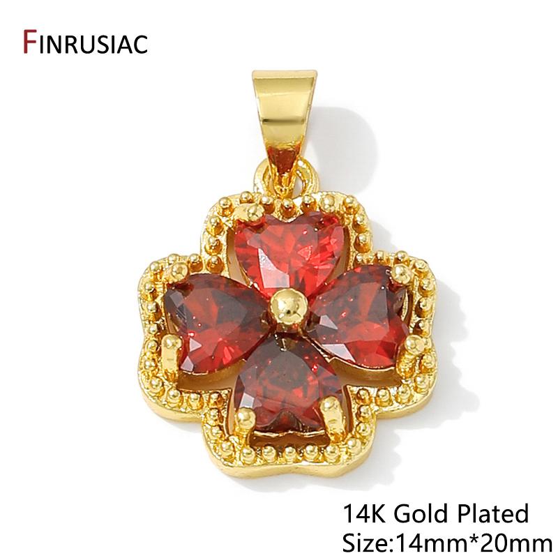 

14K Gold Plated Brass Flower Pendant Charms For Jewelry,Inlaid Zircon Floral Pendant For DIY Necklace Making Accessories 1 pieces