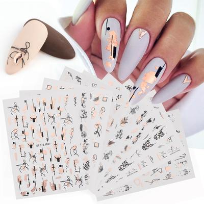 18 szt. Zestaw naklejek na paznokcie Mieszane wzory 3D Holograficzny Laser Abstrakcyjne paski Liście Naklejki Manicure Decor