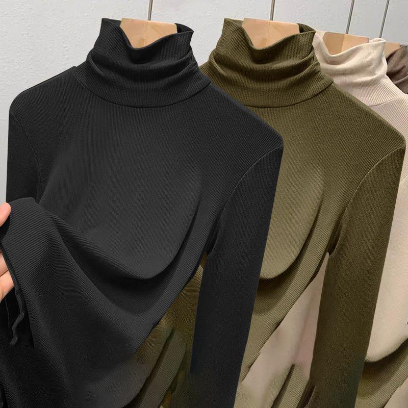 Shoulder High Neck Base Shirt for Women, Autumn and Winter Long Sleeved T-shirt, Warm Inner Top