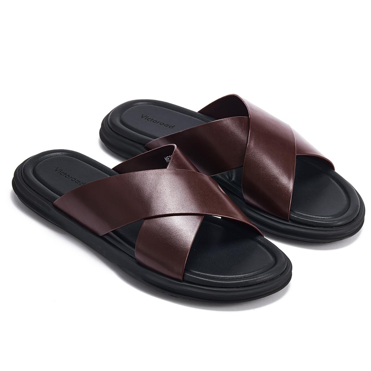 

Fashion Men s Full Grain Leather Non-slip Elegant Slippers Top Grade Cowhide Vamp Soft Comfortable Shoes Mens Daily Breathable Sandals 39 коричневый