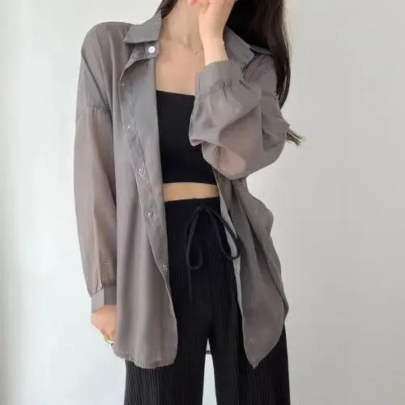 Colors Shirts Women Sheer Thin Chic Summer Simple Solid Sun-proof Temper Fashion Baggy All-match Basic Korean Style Clothes