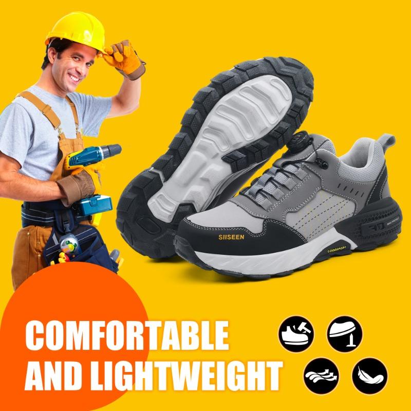 Rotating Button Men Sports Shoes Protection Boots Safety Shoes Men Anti-smash Anti Puncture Work Shoes Non-slip Steel Toe Shoes