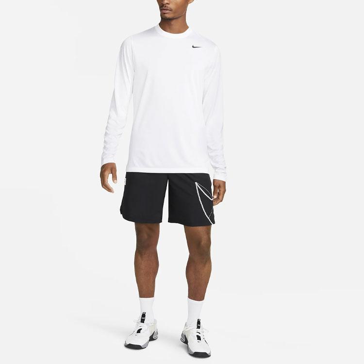 Nike Dri-FIT Legend Solid Logo Crew Neck Loose Fit Long Sleeve T-Shirt Men Tops White DX0993-100
