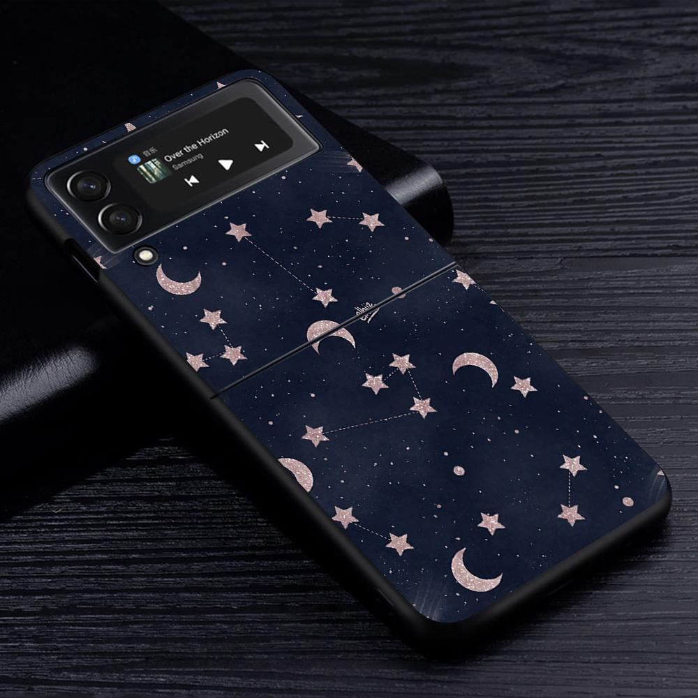 Cell Phone Case for Samsung Galaxy Z Flip3 5G Flip4 Black Coque Z Flip 3 Hard PC Luxury Cover Zflip3 Funda Starry Sky Pattern