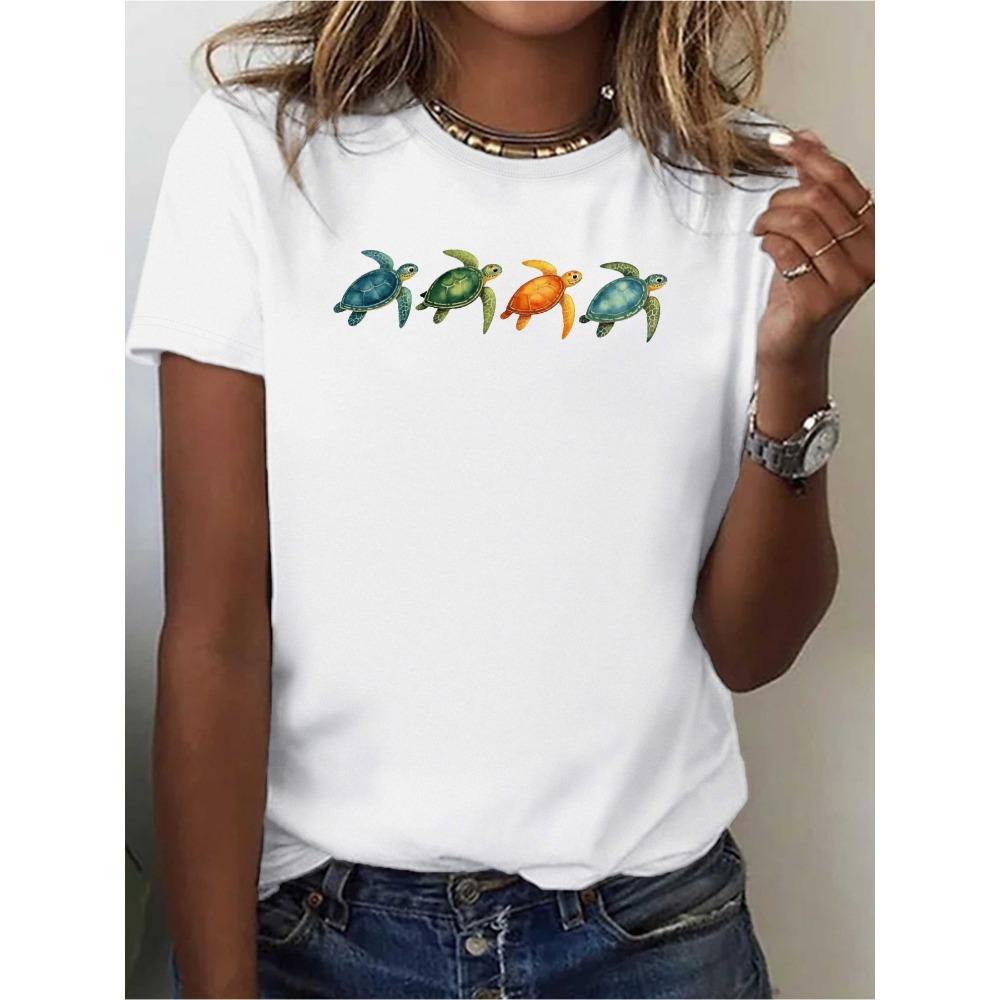 

Sea Turtles Watercolor T-Shirt Soft Casual Short Sleeve Round Neck White with Green and Blue Turtle Print Marine Life 3XL