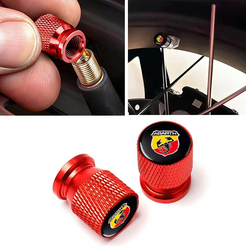 4pezzi Tappi Stelo Valvola Pneumatici Auto Alluminio Coprivalvola Aria Ruota Pneumatico Airdust Per abarth 695 500 competizione 124 Spider PUNTO