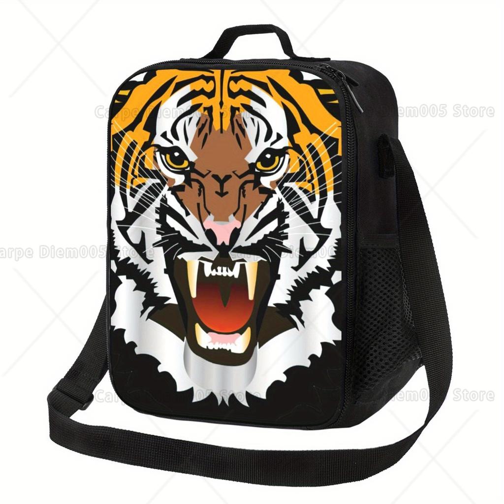 1pc Tiger Insulated Lunch Bag Reusable Bento Tote with Vibrant 2D Tiger Print, Durable Polyester, Non-Food Contact Hand