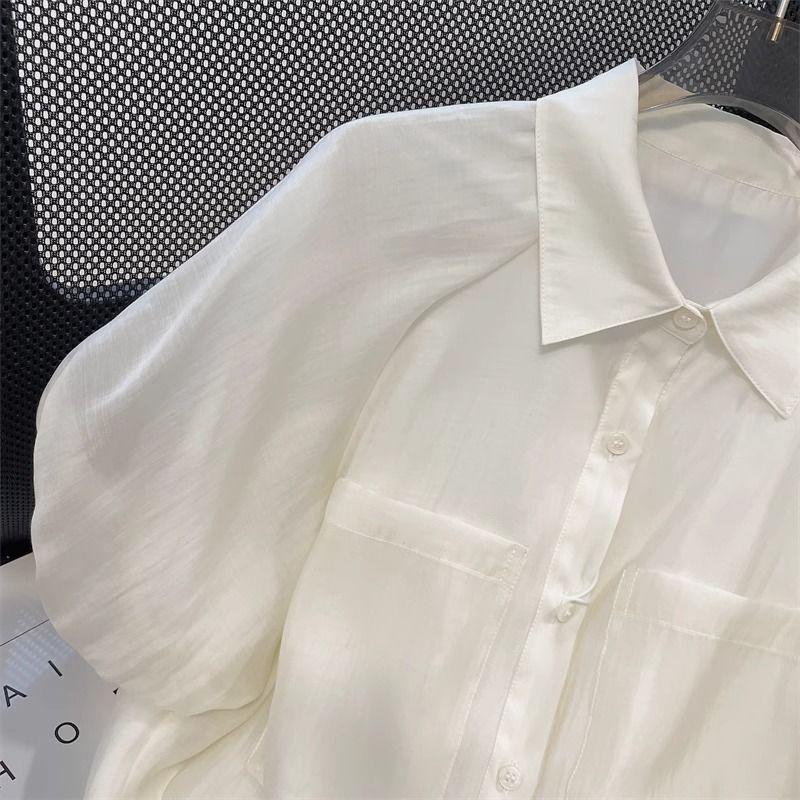 French Retro Puff Sleeve Chiffon Shirt for Women in Summer New Loose Short-sleeved Top