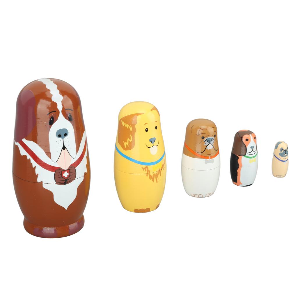 5Pcs Wooden Cute Dog Russian Nesting Dolls Toy Handmade Wooden Cute Dog Matryoshka Dolls Set for