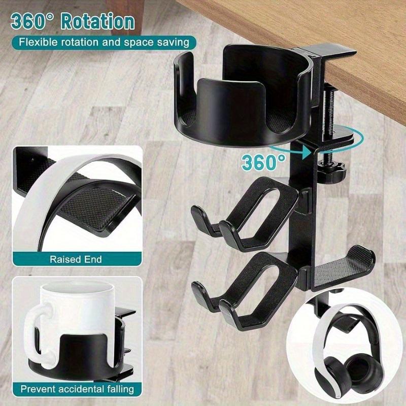Rotating 4-In-1 Gaming Desk Organizer with Cup Holder and Headphone Holder - Adjustable Controller Holder, Ideal Christmas