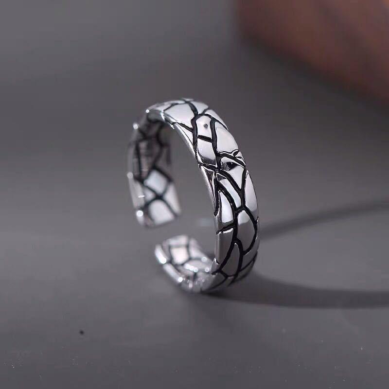 Adjustable Open Ring Men Women Vintage Geometric Stone Crack Design Plated Hip Hop Punk Style