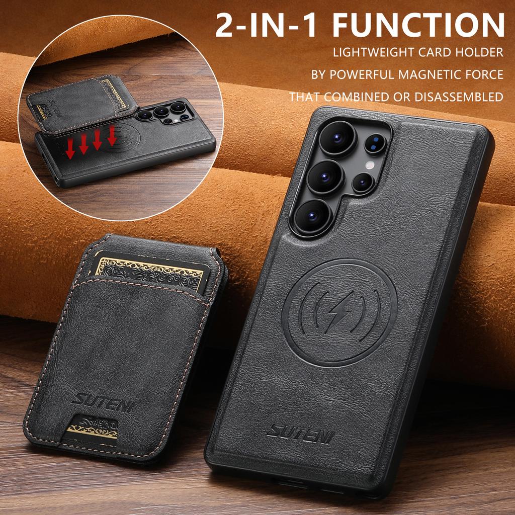 Skórzane Etui do Samsung Galaxy S26 Ultra S22 S23 S24 S25U Magnetyczne Ładowanie Bezprzewodowe Odpinany Uchwyt na Karty Pokrowiec na Telefon