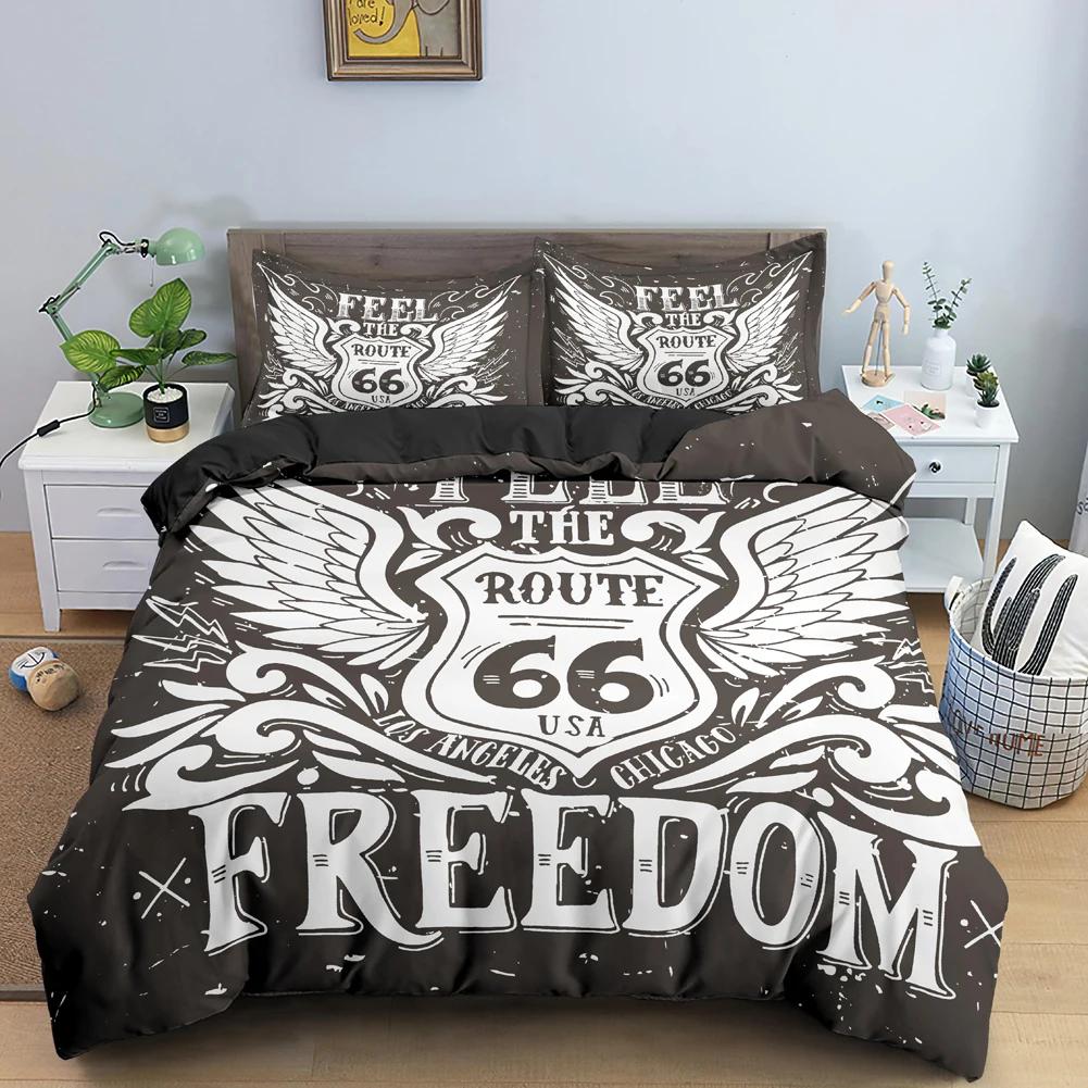 Home Living Luxury Route 66 Print 2/3Pcs Soft Duvet Cover PillowCase Queen and King Size Kids Bedding Set EU/US/AU Size