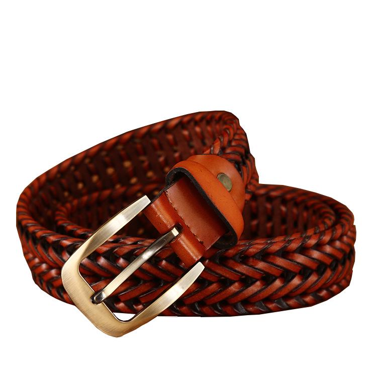 Handmade Woven Leather Belt with Alloy Buckle - Unisex Casual Fashion for Jeans