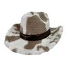 Cowboy Hat Milk Pattern Plush Top Hat With Bull Head Hat Strap Warm Versatile Hat