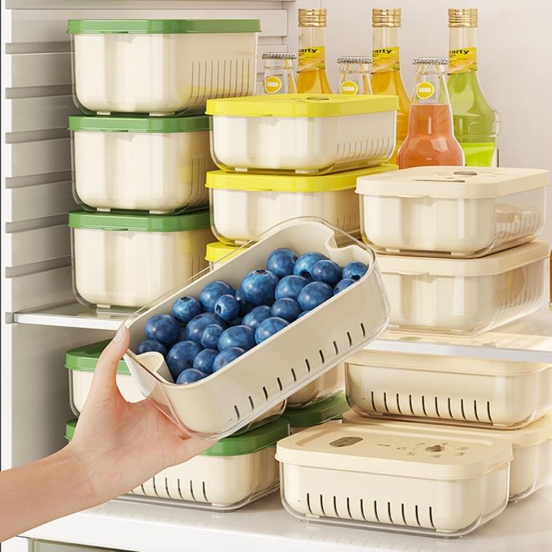 Innovative Timer Refrigerator Sealed Box for Organizing Fruits Vegetables Fridge Food Organizer with Drain Basket