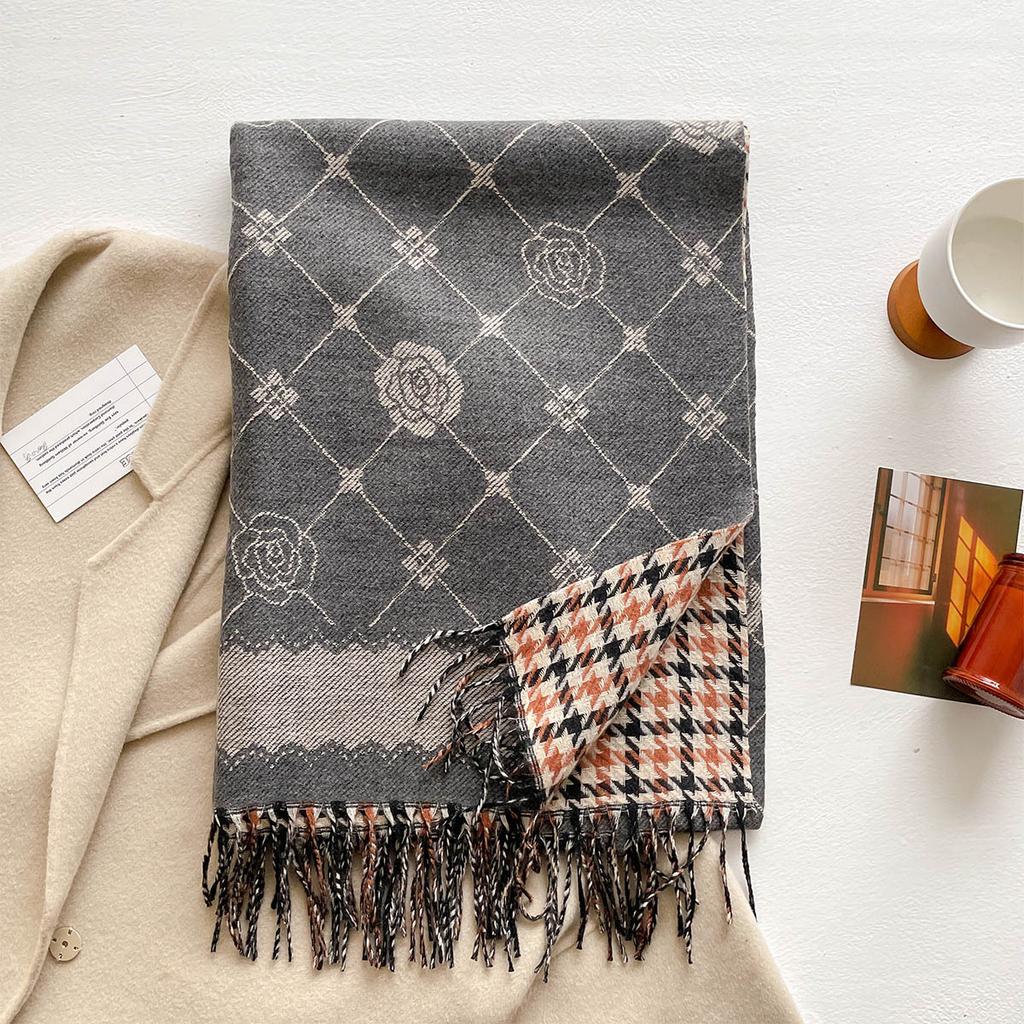 Elegant Houndstooth Scarf Imitation Cashmere Soft Warm Versatile Shawl Coldproof Windproof Blanket Scarf Two Sides Autumn Winter