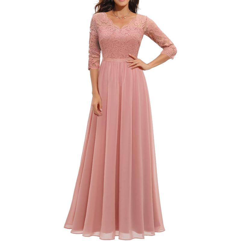 Color code new European and American hot-selling dresses lace splicing long waist noble dress dresses