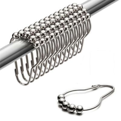 12pcs Shower Curtain Hooks Rings Stainless Steel Bath Rollerball Glide Hook Tool ADM