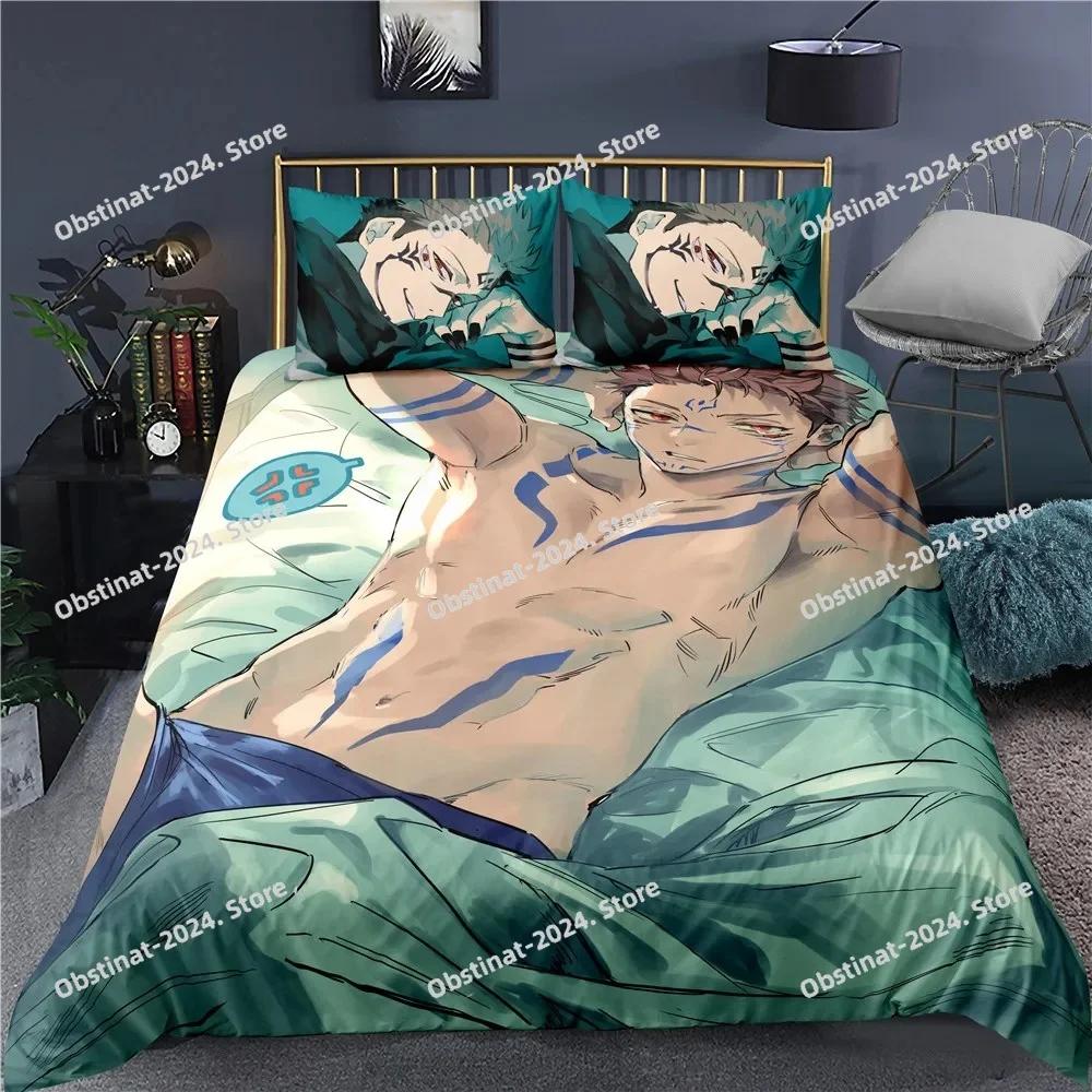 Jujutsu Kaisen Bedding Set Japan Anime Printed Bed Set With Pillowcase Bed Duvet Cover Soft Single Double Queen Super King Size